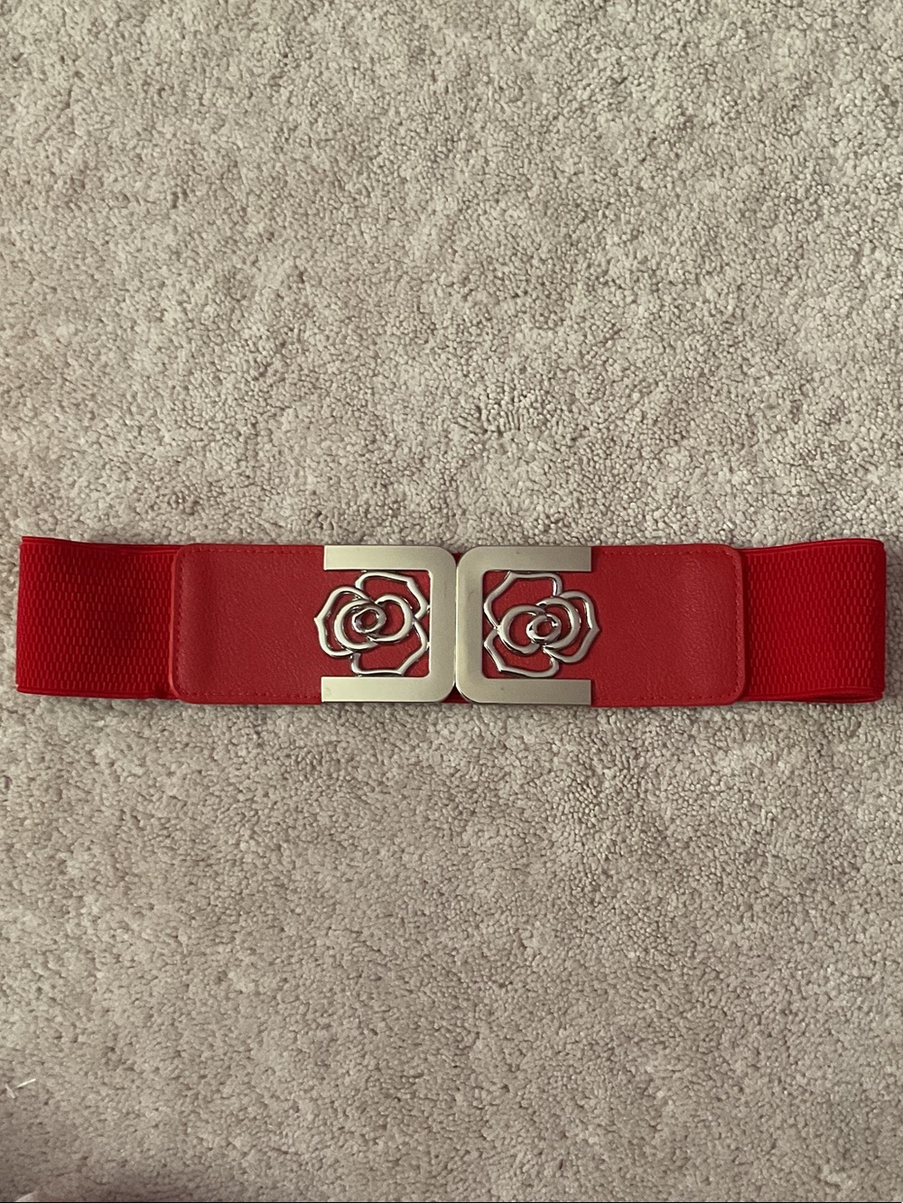 Red Floral Buckle Stretch Waist Belt